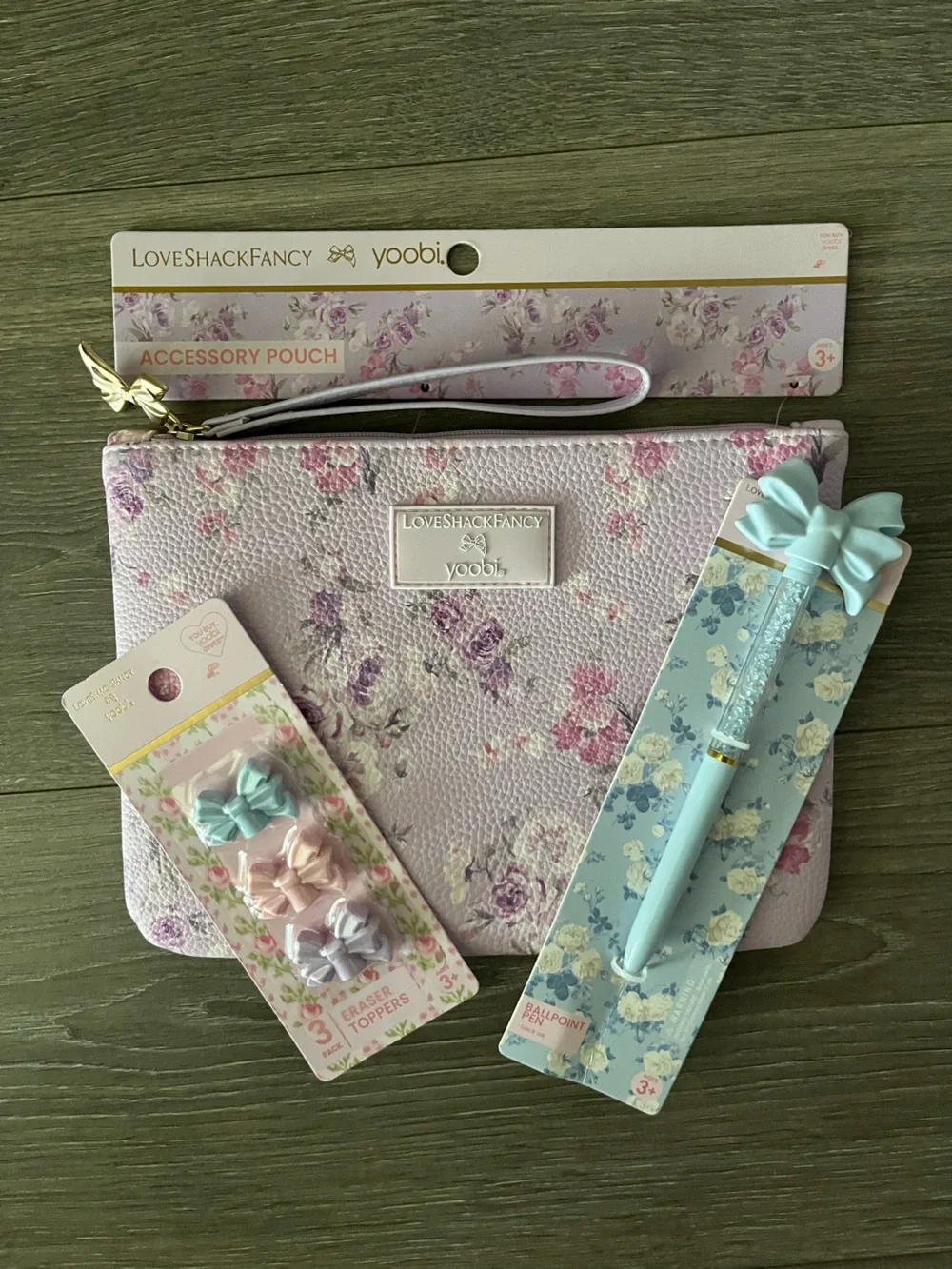 NWT Target x LoveShackFancy Pastel Floral Lavender Accessory Pouch, Pen & Eraser
